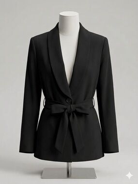 BlackShawl-Collar Belted Blazer
